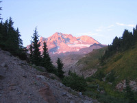Mt. Hood, pink in the evening sky.