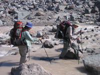 Alsie and Mary make crossing 
the Coe Branch look easy. 